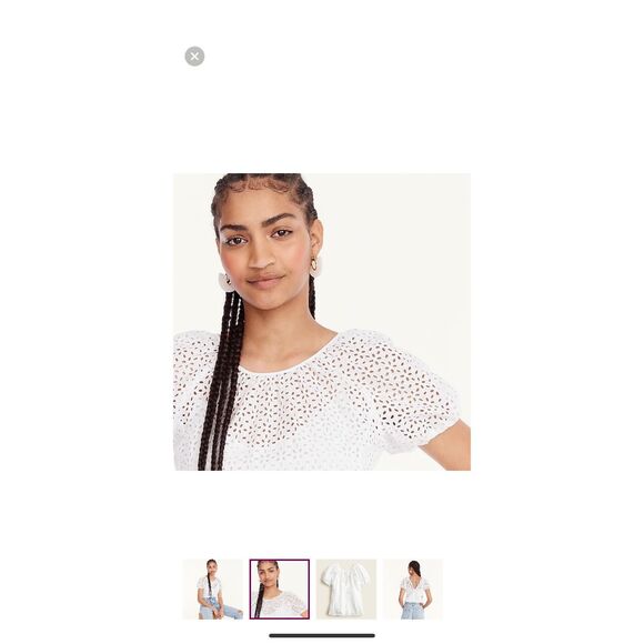 J. Crew White Cotton Eyelet Back V Neck Puff Sleeve Sz 8 - Picture 2 of 12